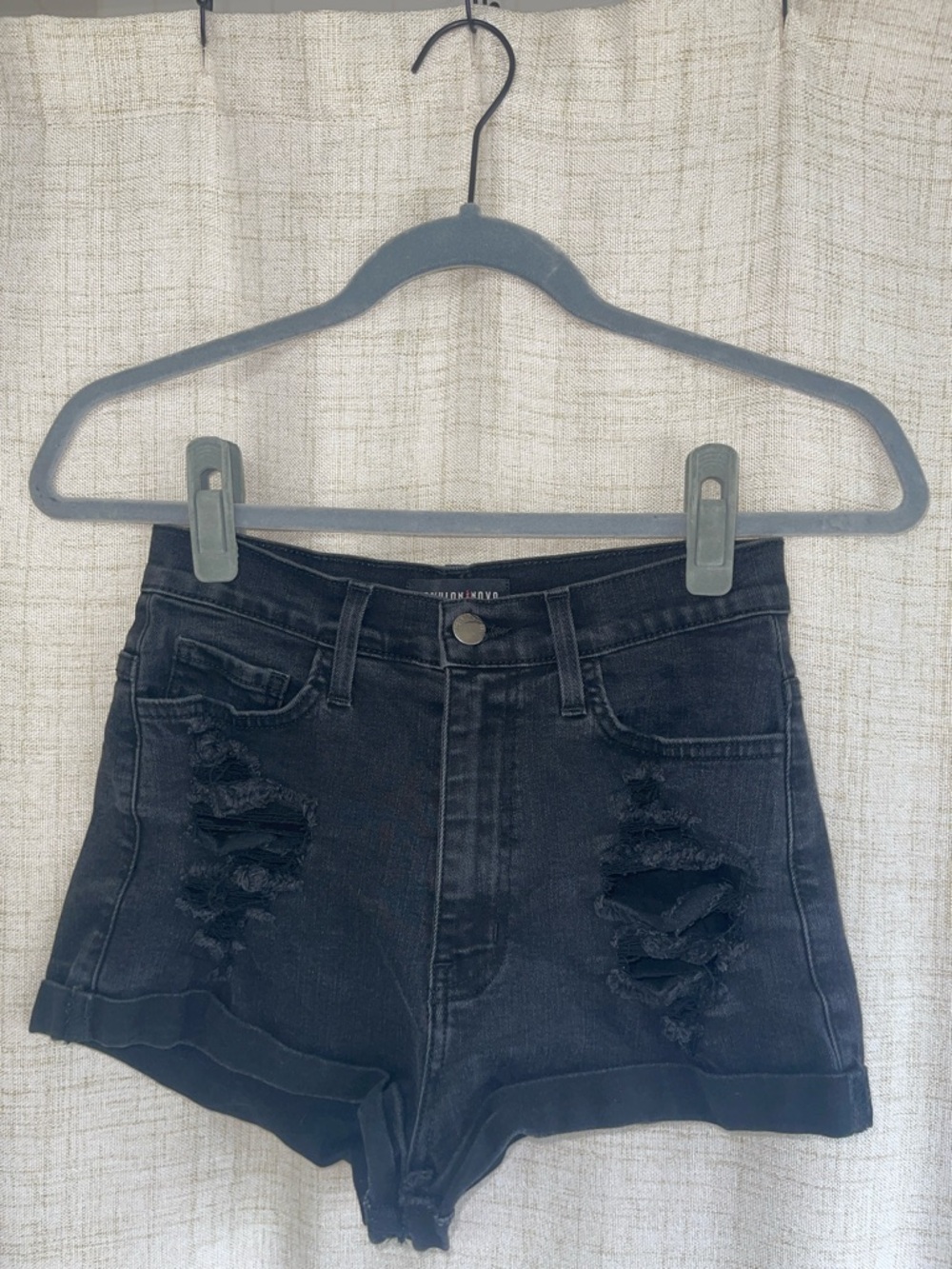 Fashion Nova Black Distressed High-Rise Denim Shorts